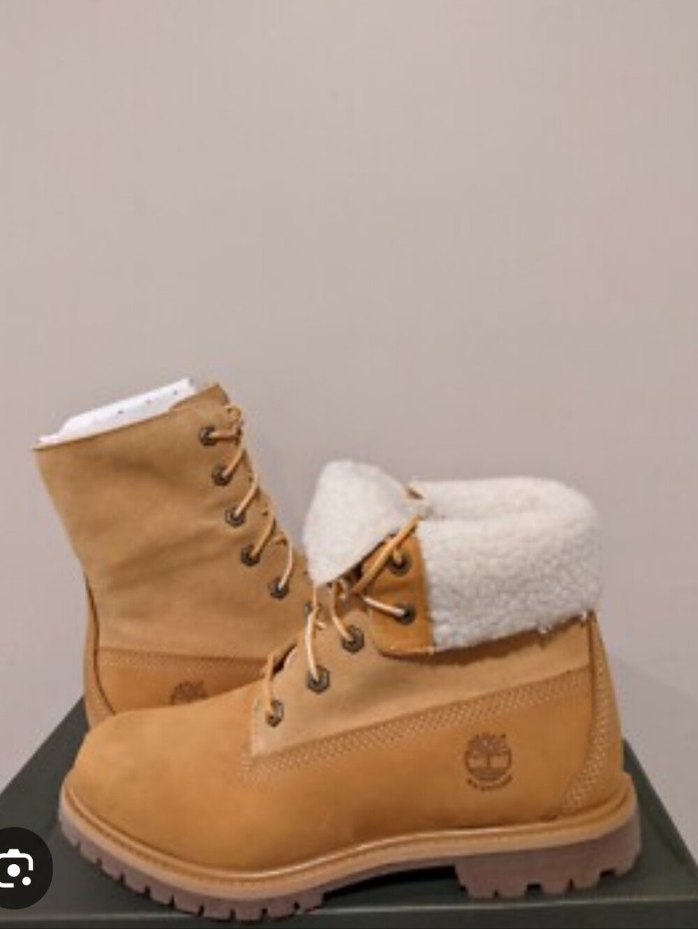 Timberland Wheat Nubuck Shearling Fold-Over Ankle Boot 7.5